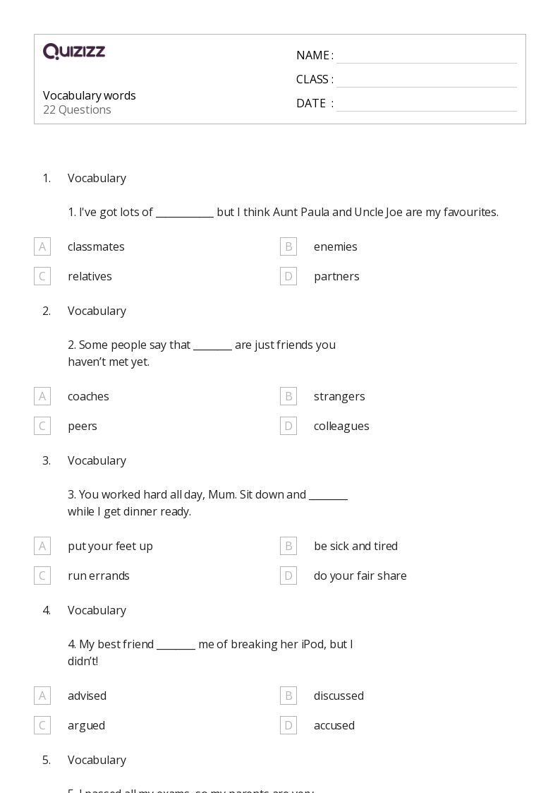 50 Vocabulary Worksheets For 6th Grade On Quizizz Free amp Printable
