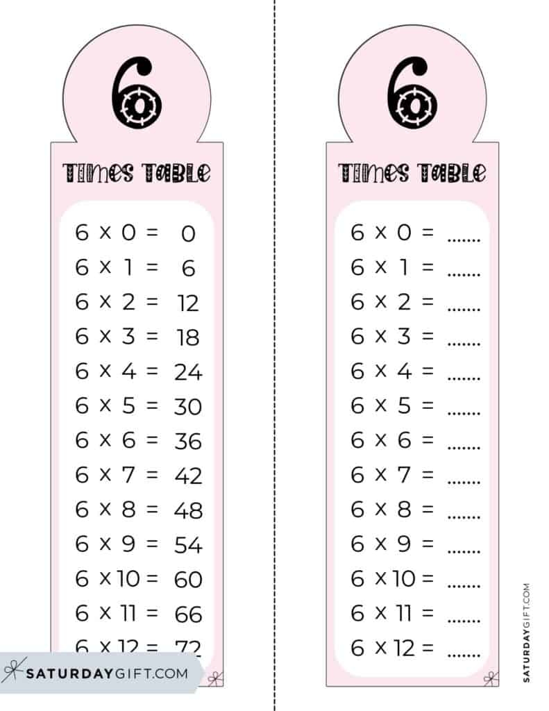 6 Times Table Chart 15 Cute amp Free Printables SaturdayGift