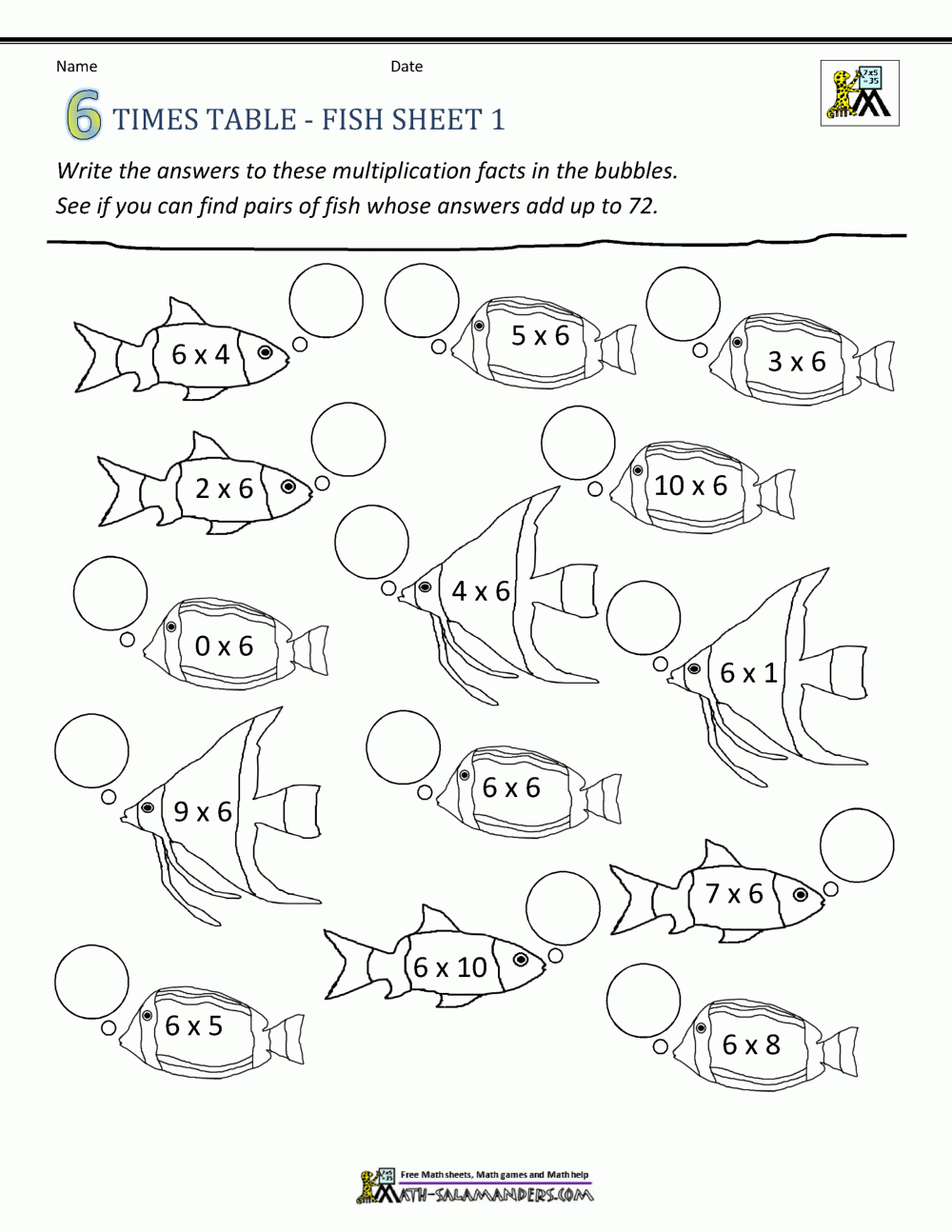 Printable 6 Times Table Worksheet