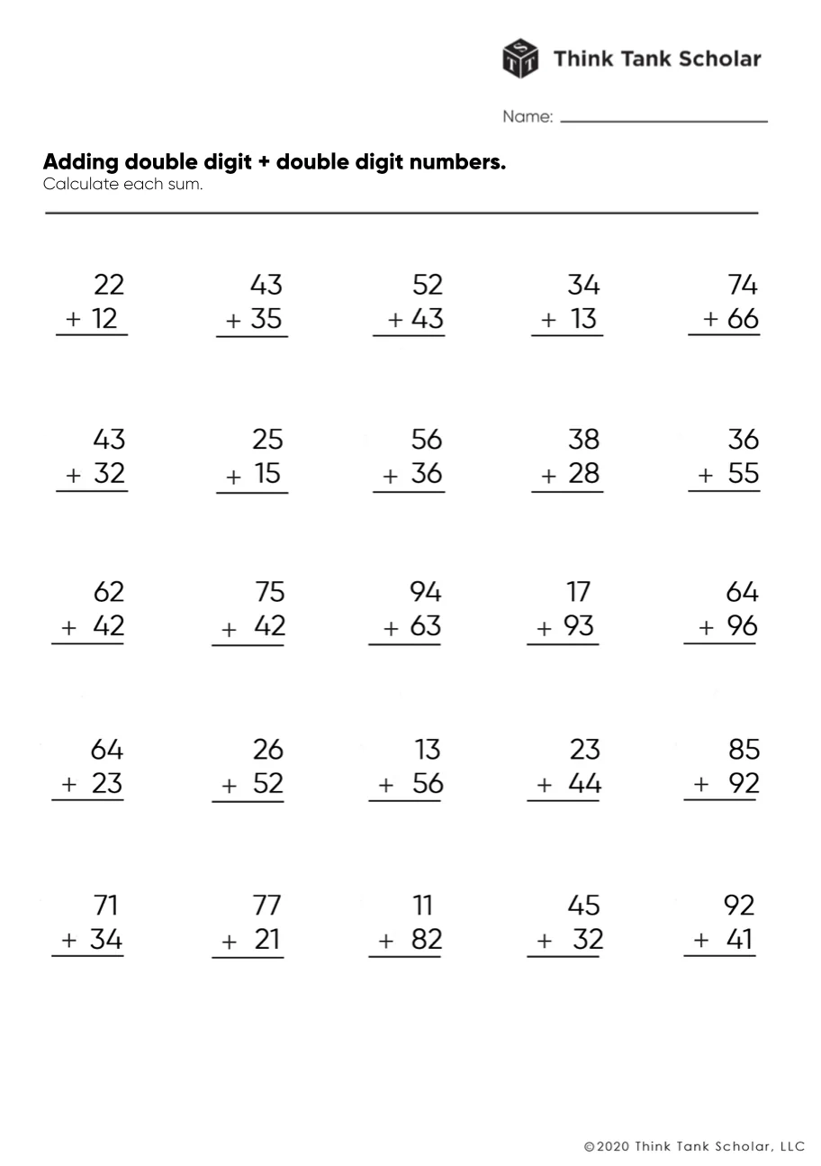 Simple Addition Math Worksheets Printable