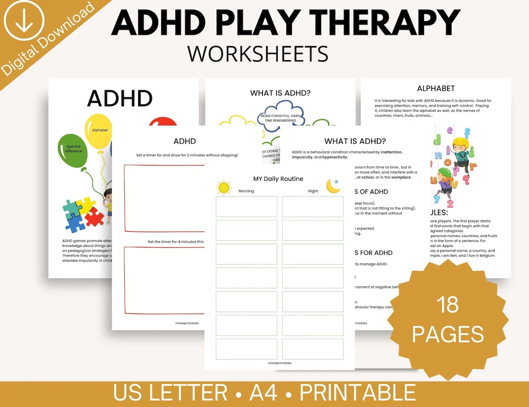 ADHD Play Therapy Workbook Kids Coping Skills amp Routine Charts 