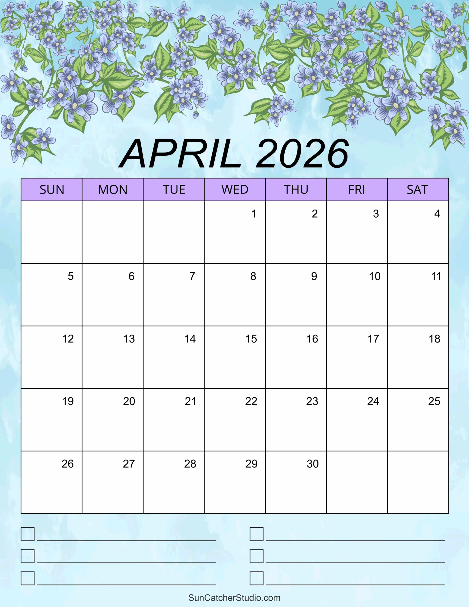 April 2026 Free Calendar Printable