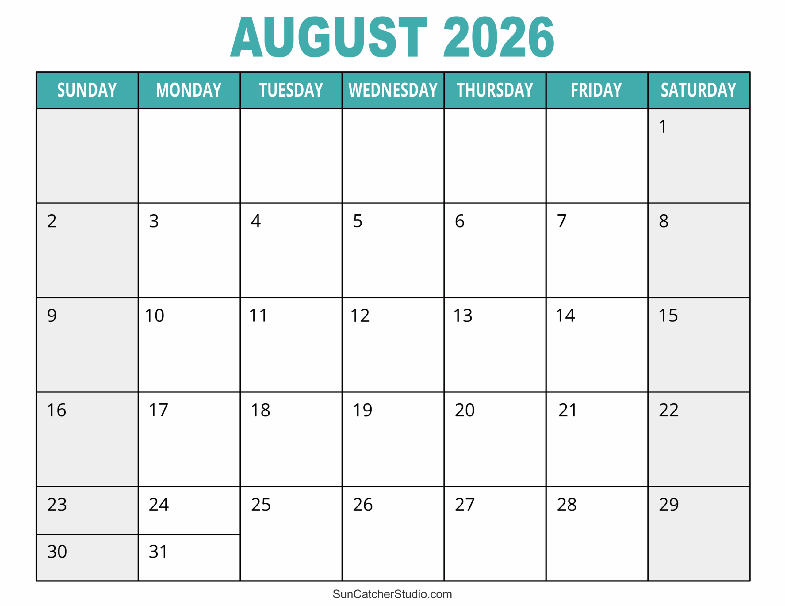 Blank Calendar August 2026 June 2027 Free Printable