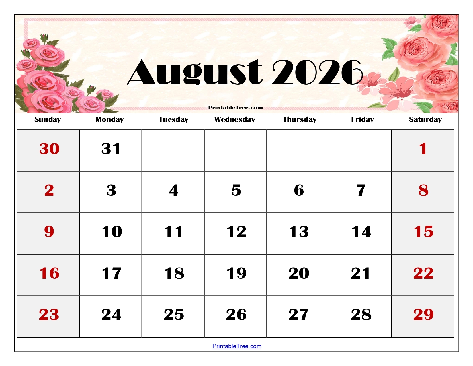 August 2026 Calendar With Holidays Printable