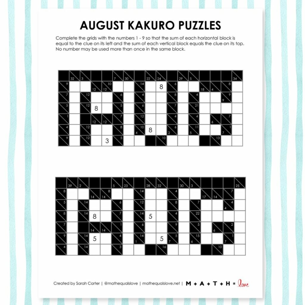 Printable Kakuro Puzzles Pdf