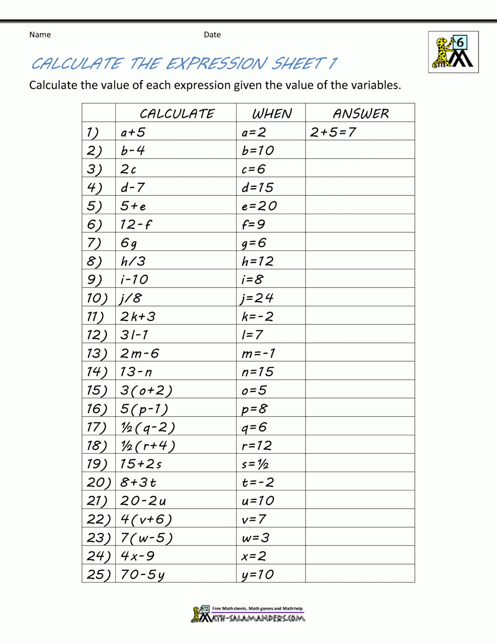 7th Grade Printable Worksheets With Answers