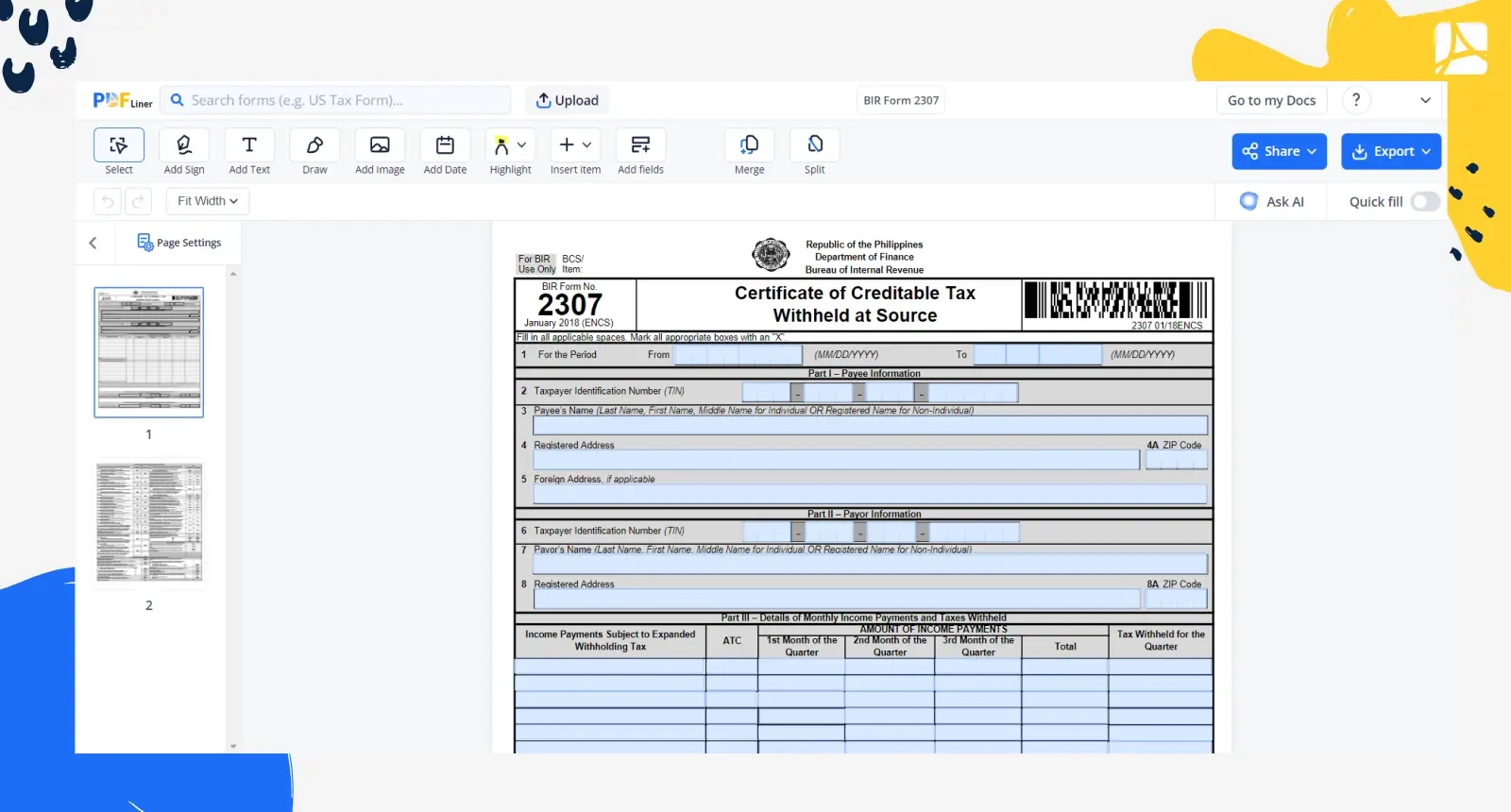 Bir Form 2307 Excel Downloadable