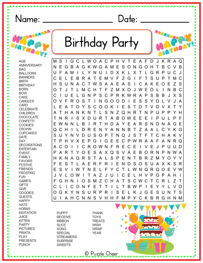 Free Printable Birthday Word Search Puzzles