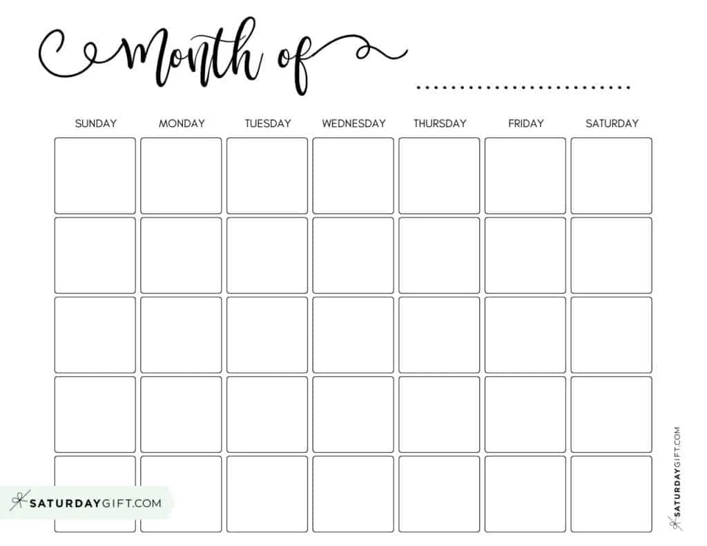 Printable Blank Calendar Grid