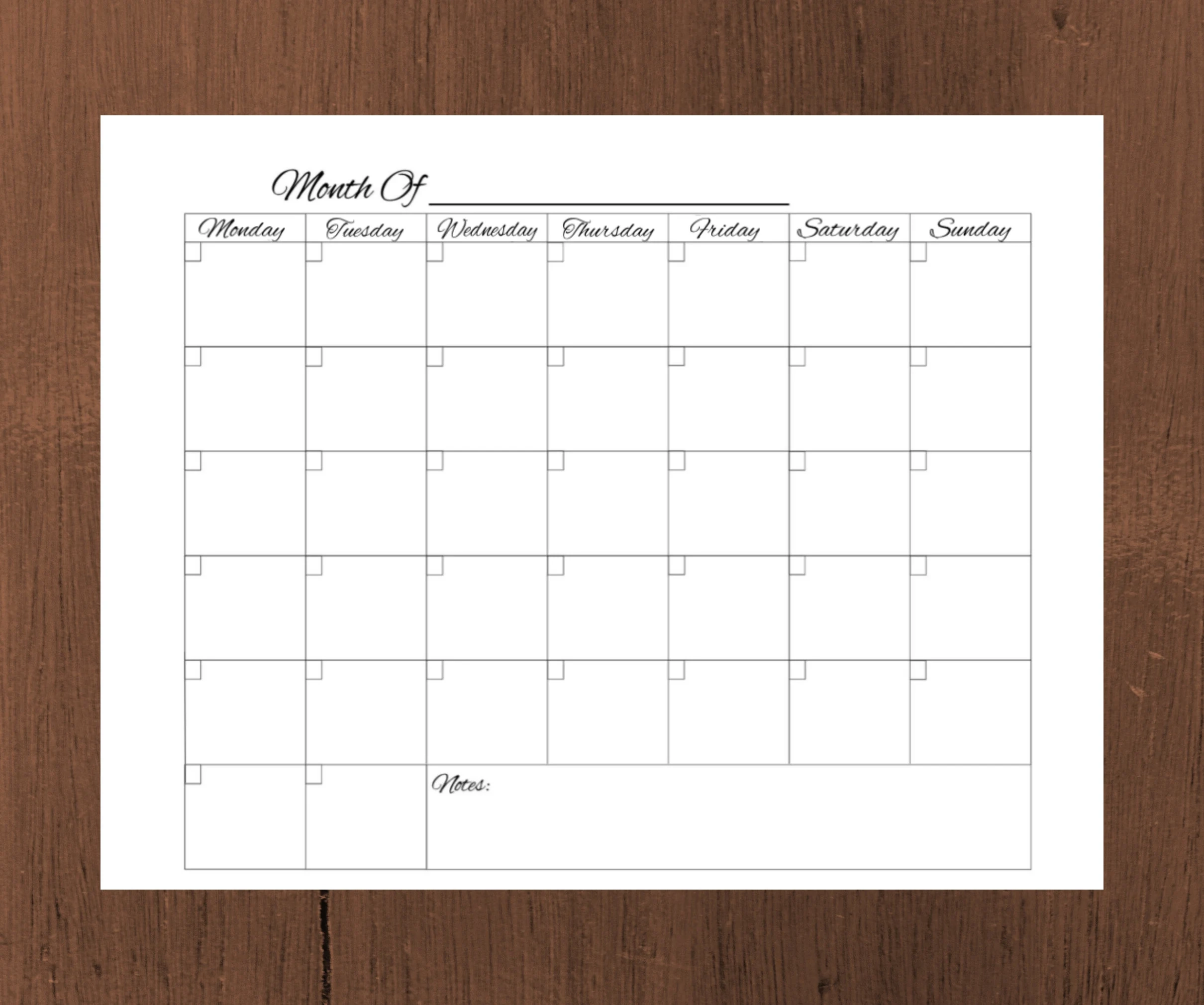 Printable Blank Calendar 5x7