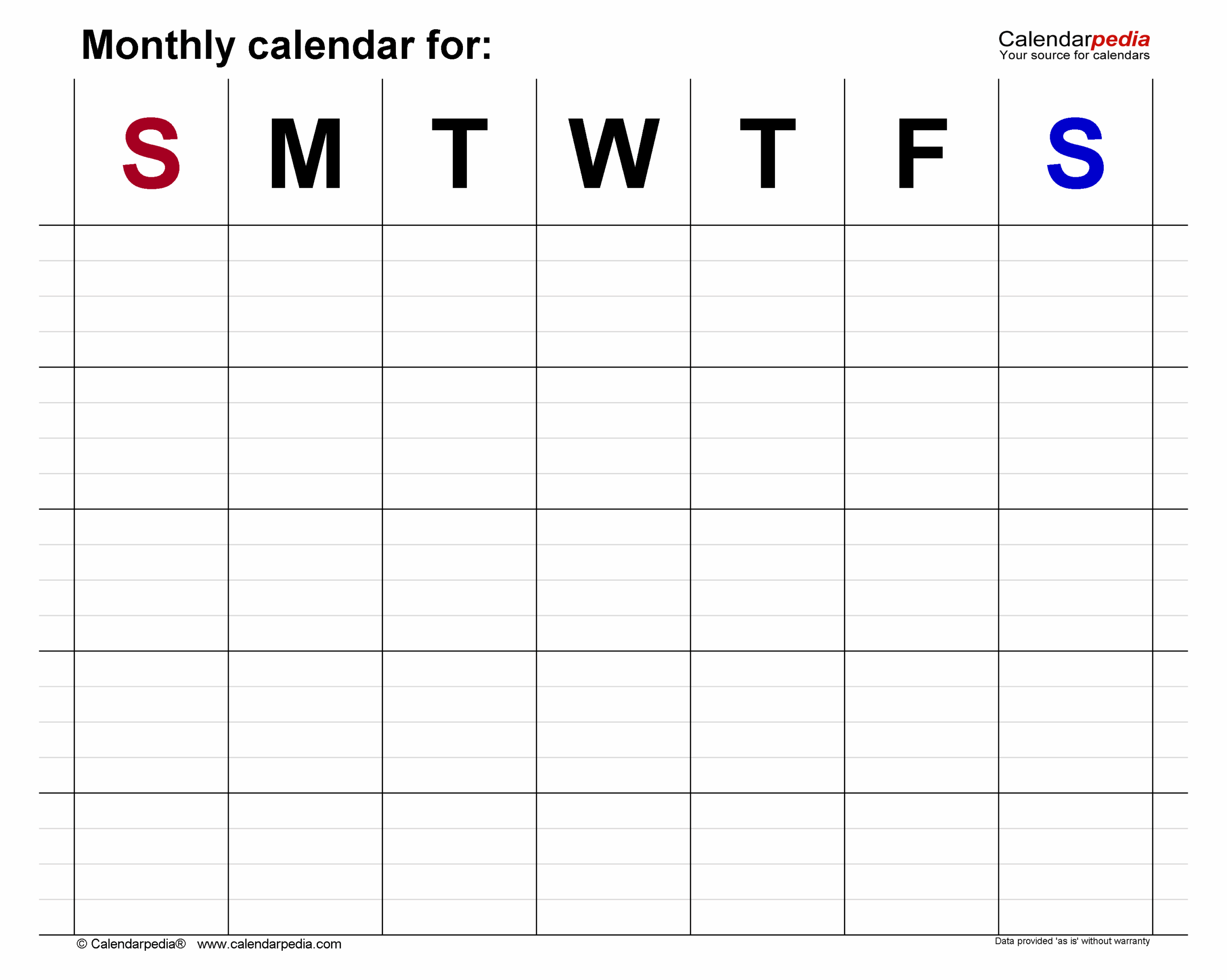 Blank Monthly Calendar Templates For Microsoft Word