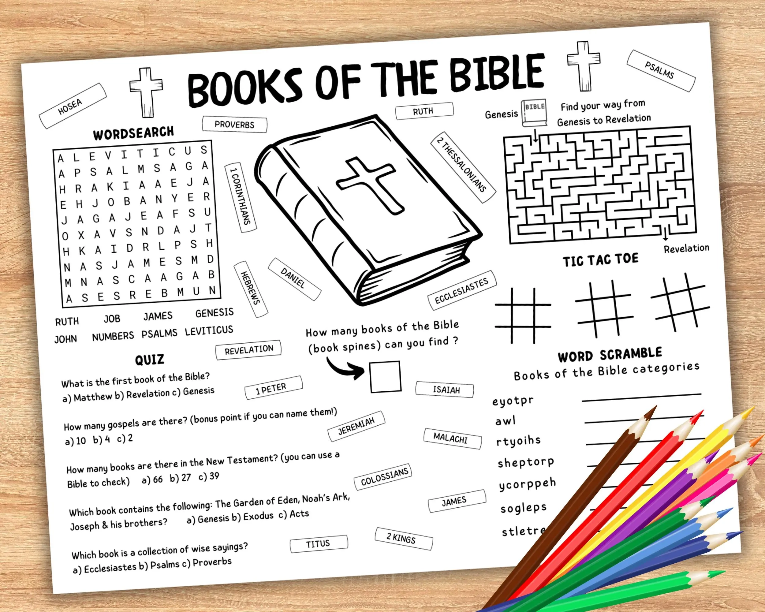 Books Of The Bible Activity Placemat Coloring Page For Kids 
