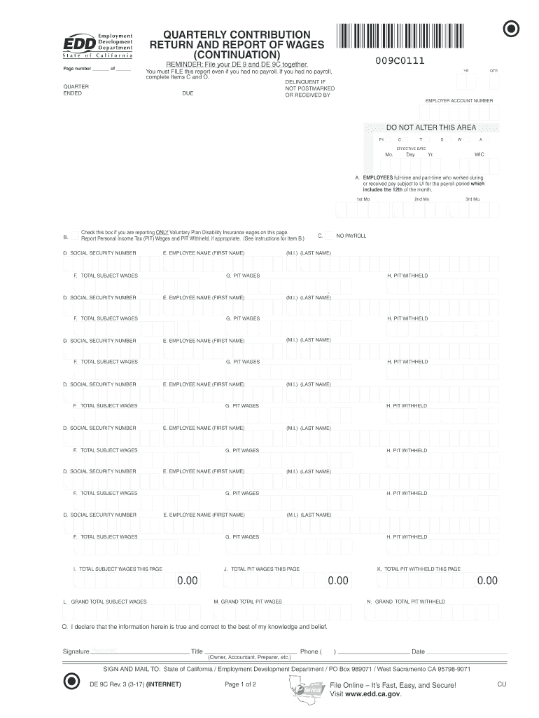CA DE 9C Form Fill Online Printable Fillable Blank PdfFiller