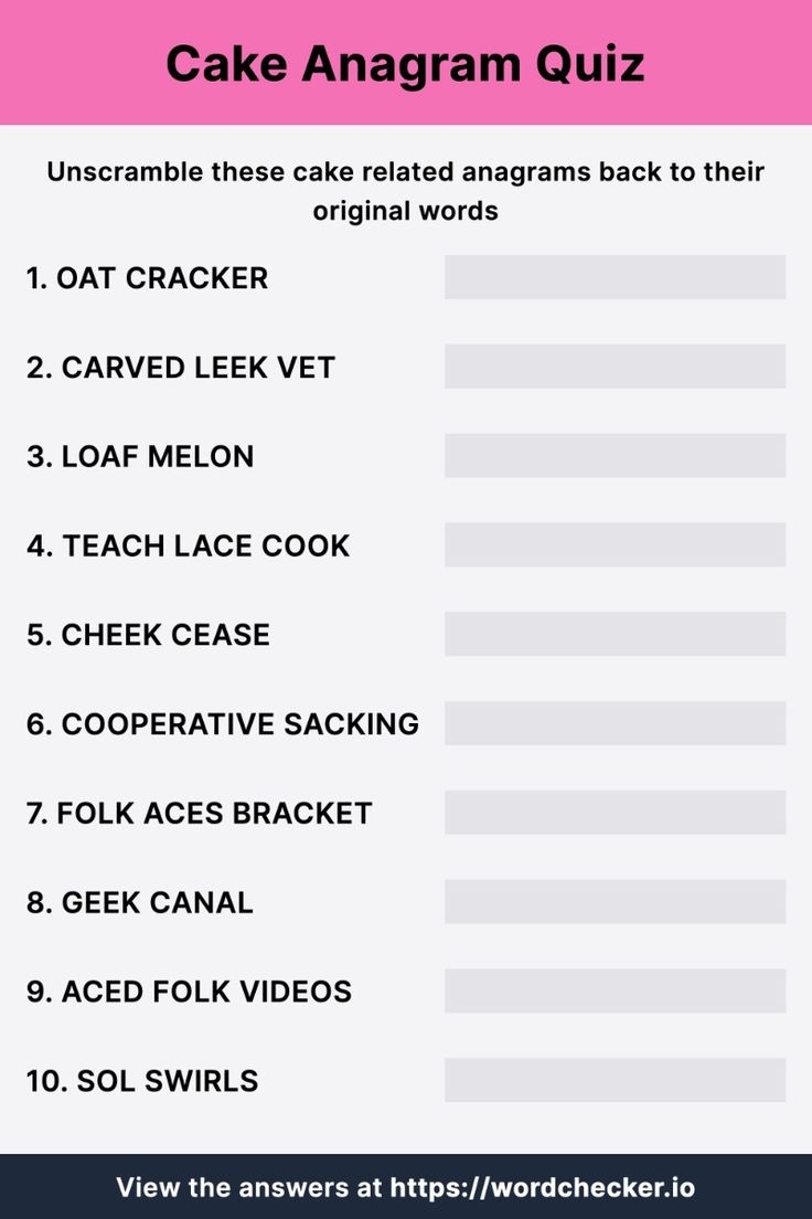 Cake Anagram Worksheet