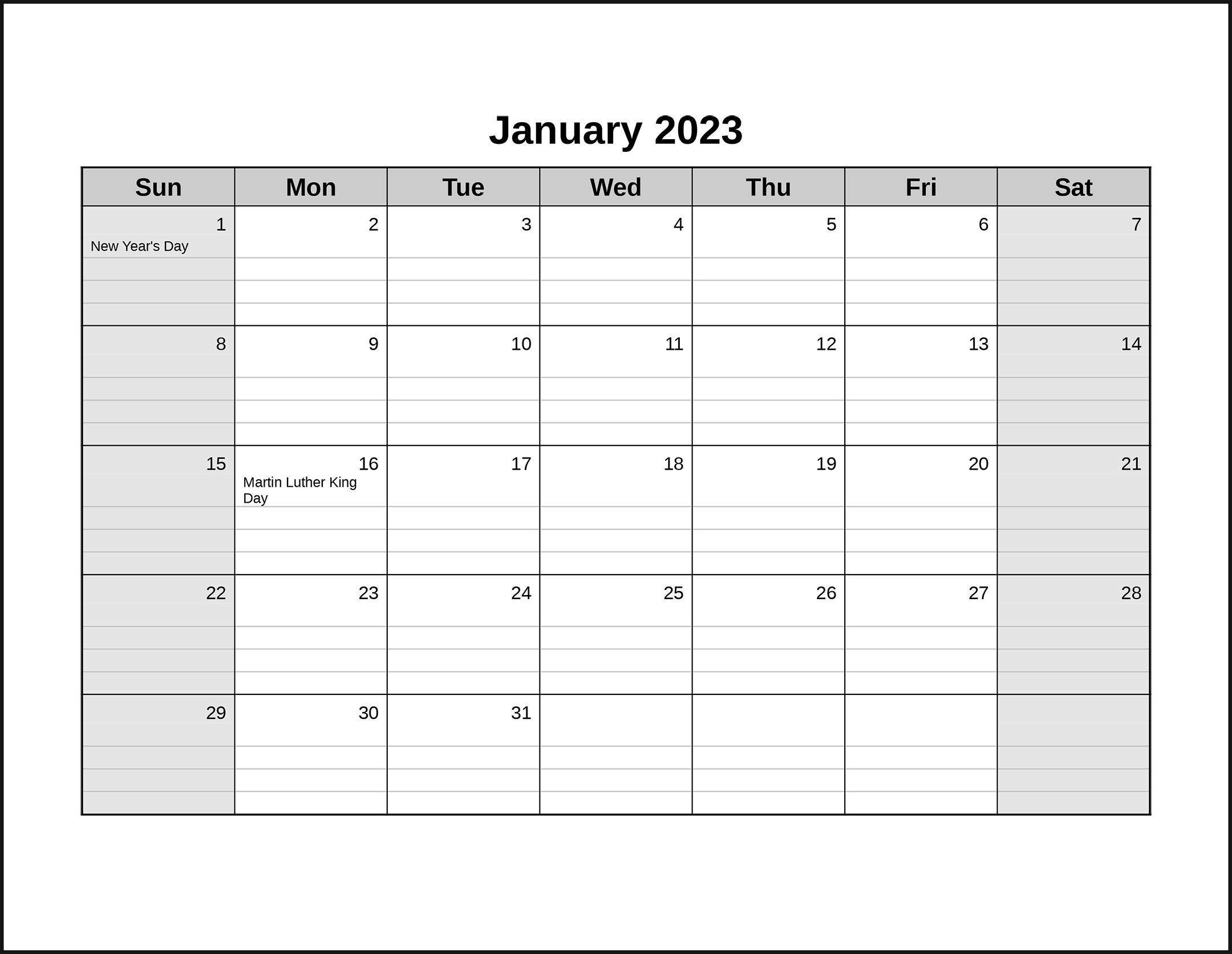 CalendarsThatWork Lined Month