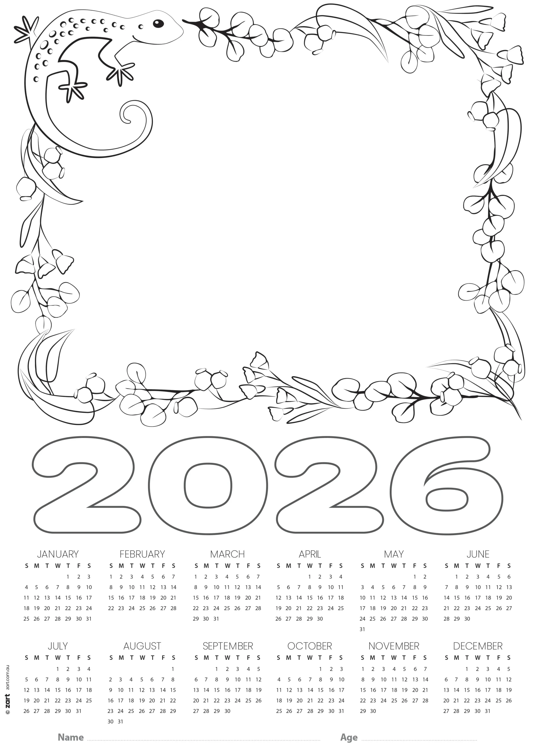 2026 Coloring Calendar Printable