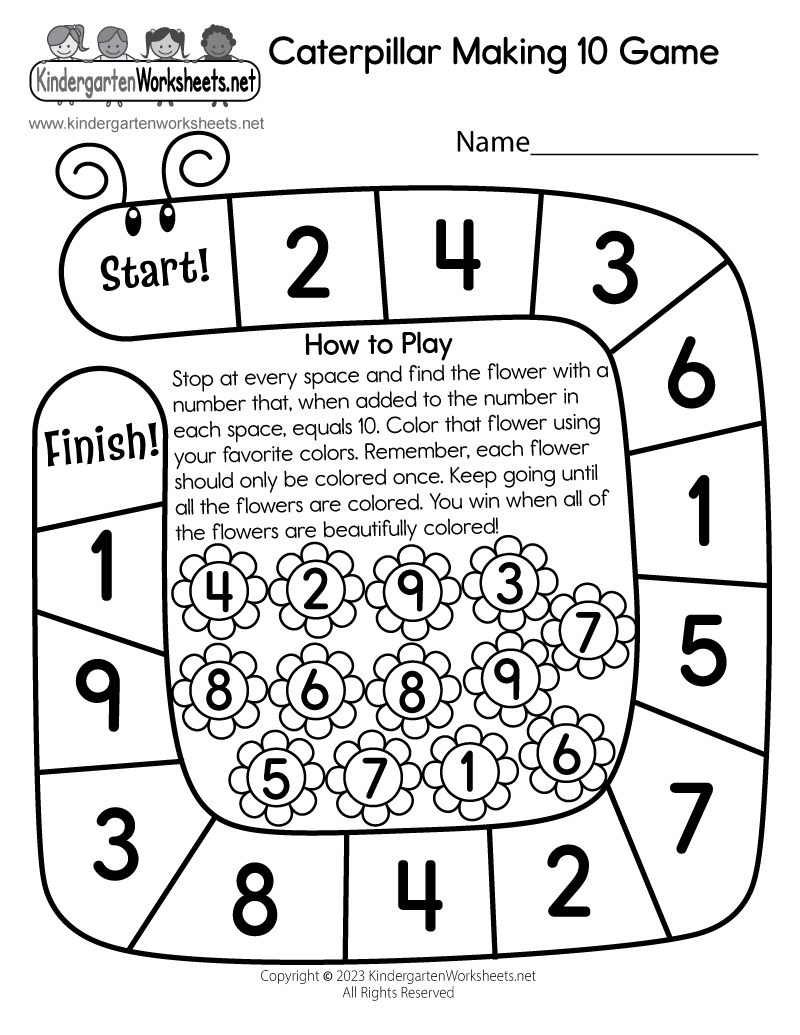 Caterpillar Making 10 Game Worksheet Free Printable Digital amp PDF
