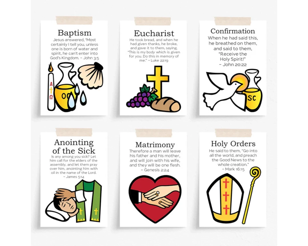 Catholic Seven Sacraments For Kids Flash Cards Homeschool 
