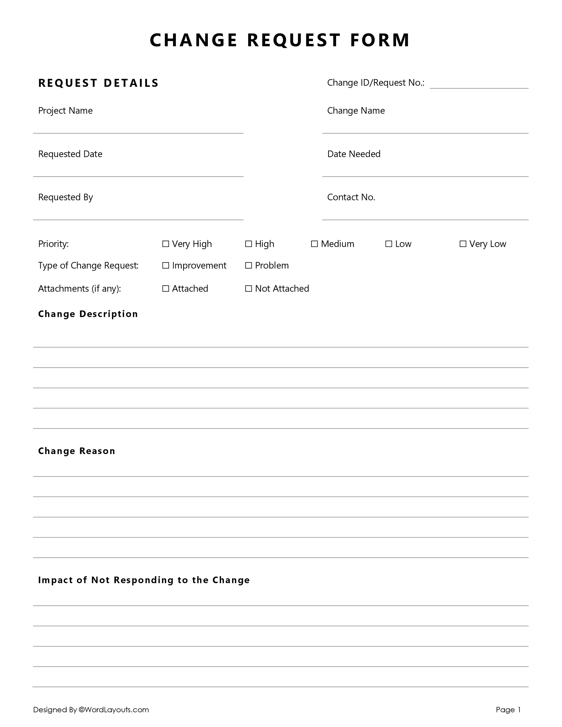 Change Request Form Template WordLayouts