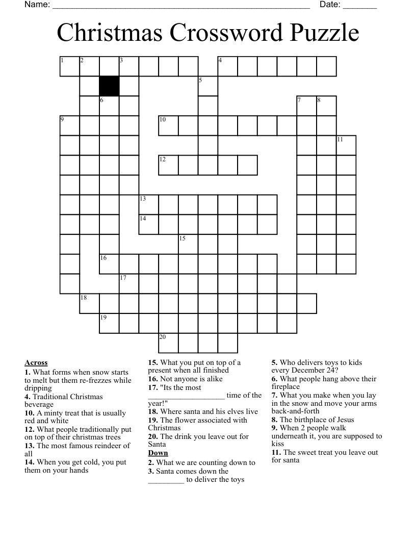 Crossword Puzzles For Christmas Printable