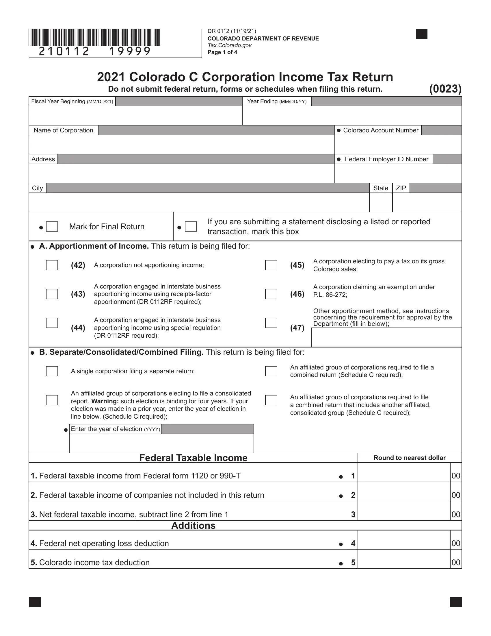 Colorado Form 112 Fill Out Printable PDF Forms Online