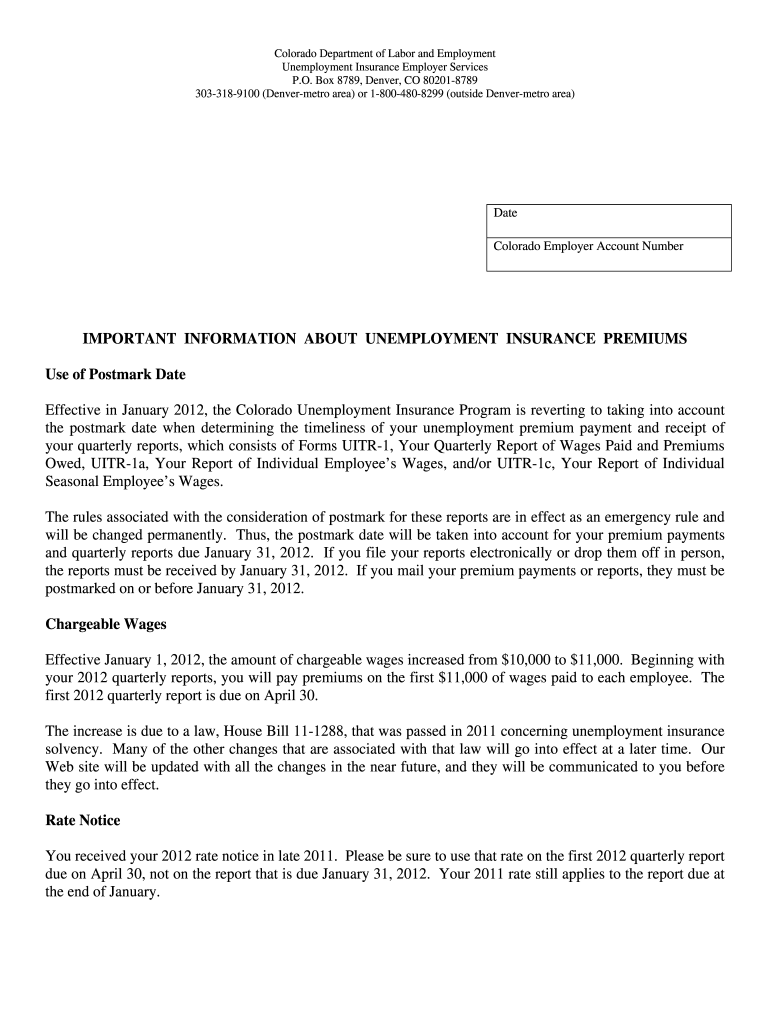 Colorado Unemployment Form Uitr 1