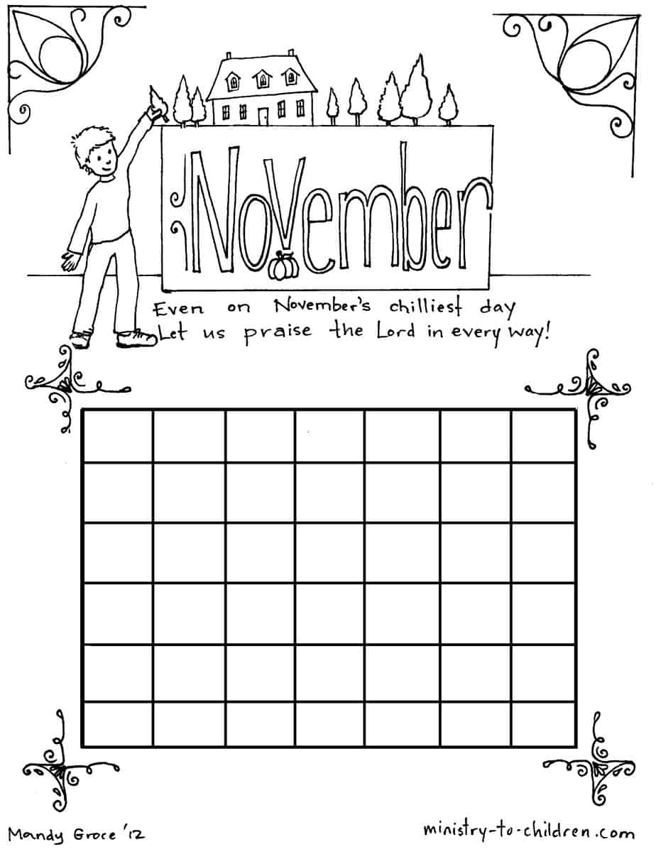 November Calendar Printable Kids