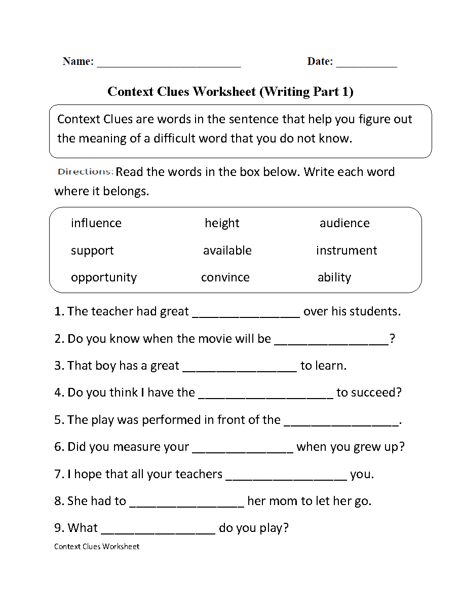 Context Clues Worksheets Printable Vocabulary Inference Activities