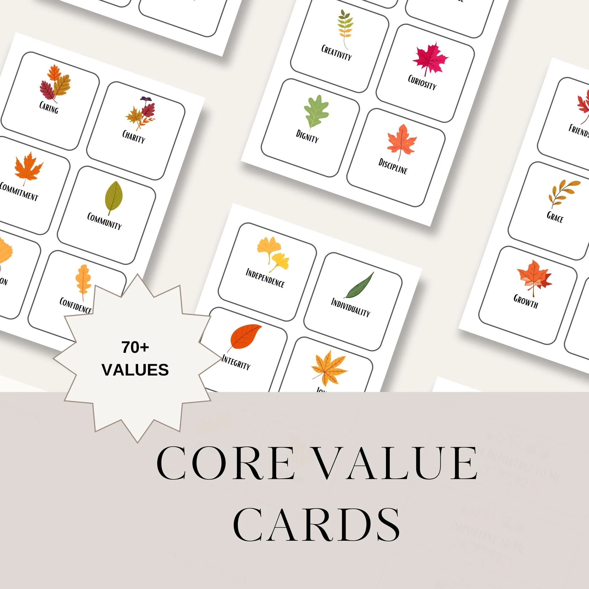Core Values Cards Therapy Tools Digital Download Mental Health 