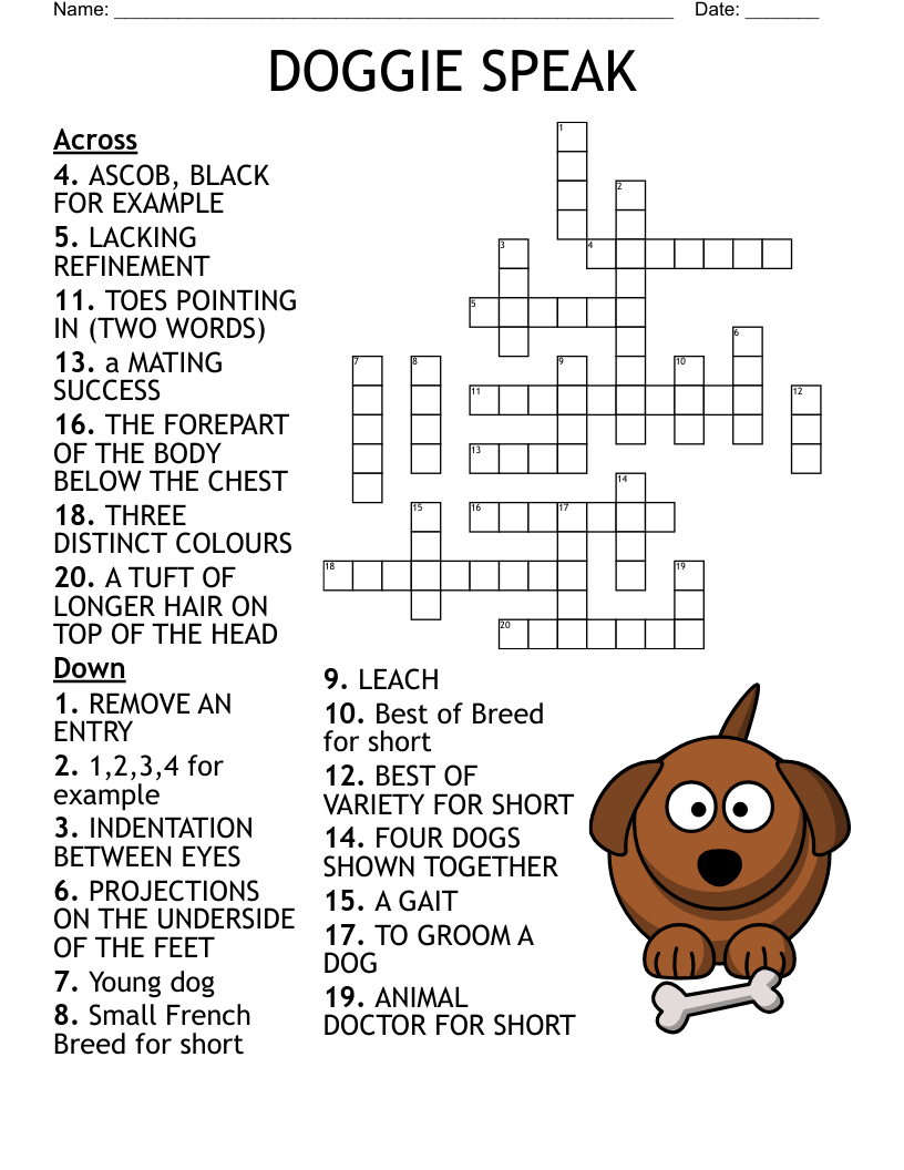 Printable Crossword Puzzles About Dogs
