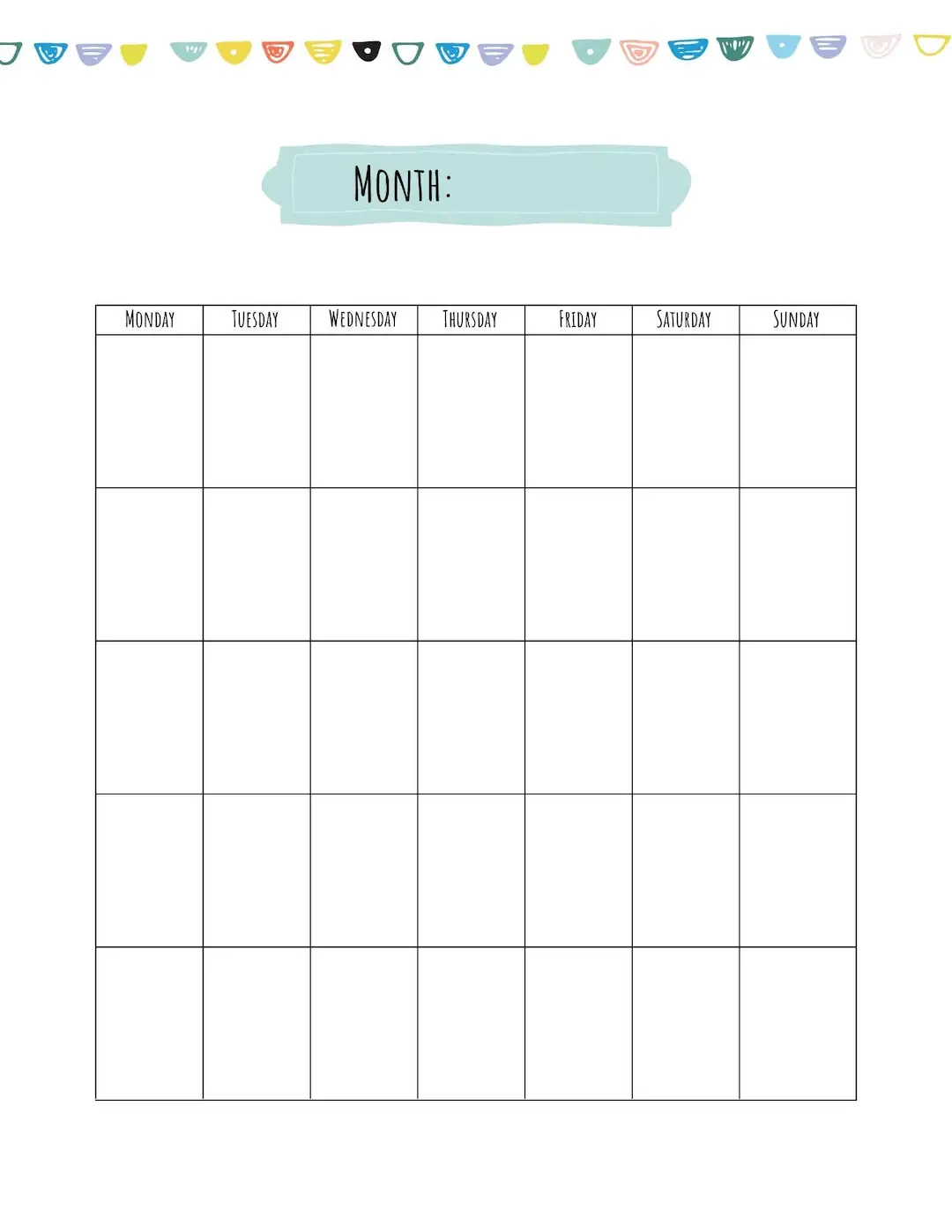 Blank Calendar Printable Sheet