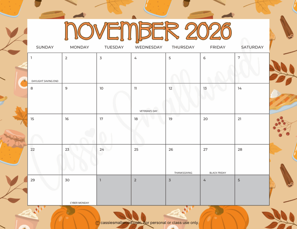 November 2026 Free Printable Calendar