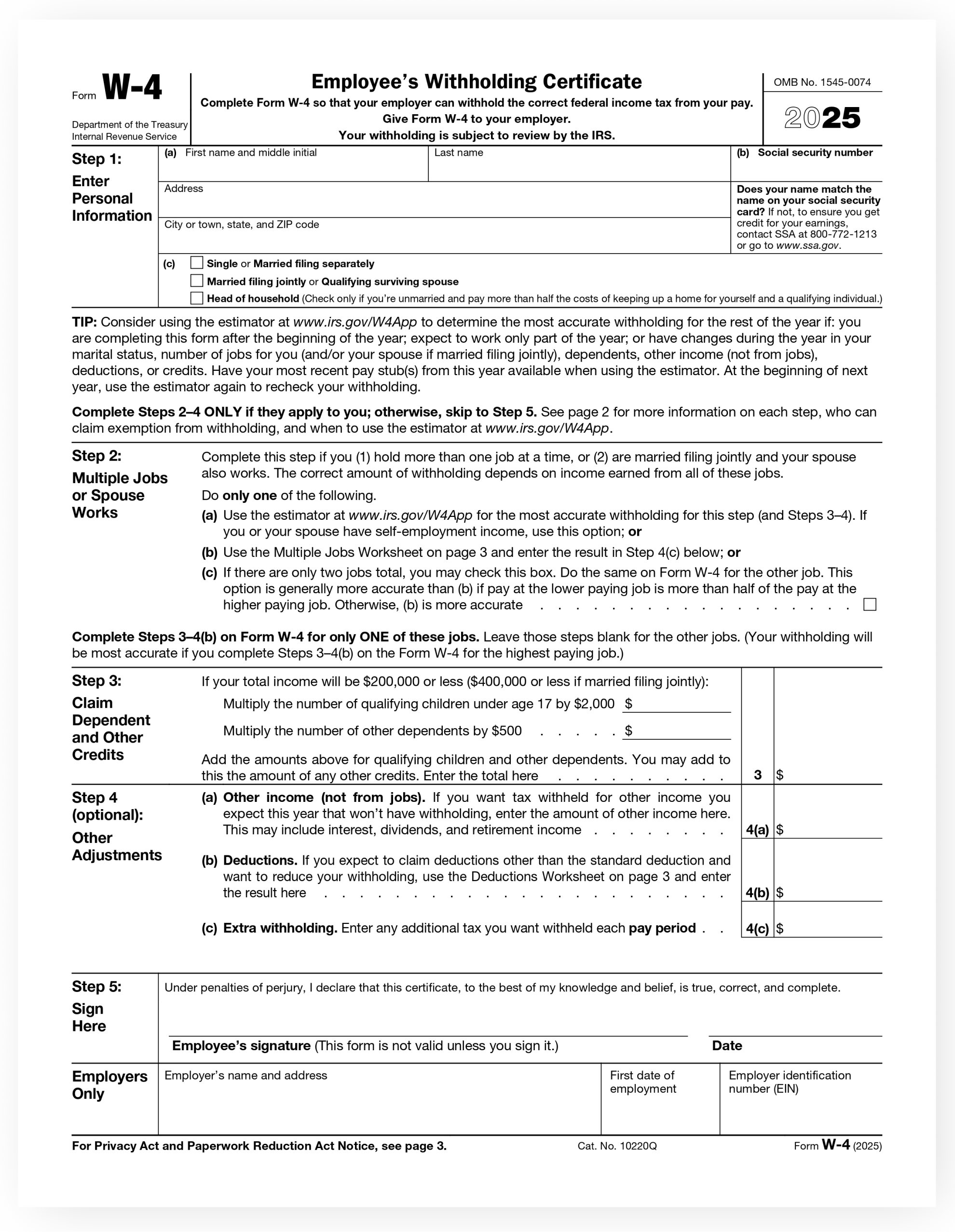Das IRS Formular W4 F r 2025 Als PDF Ausf llen PDF Expert