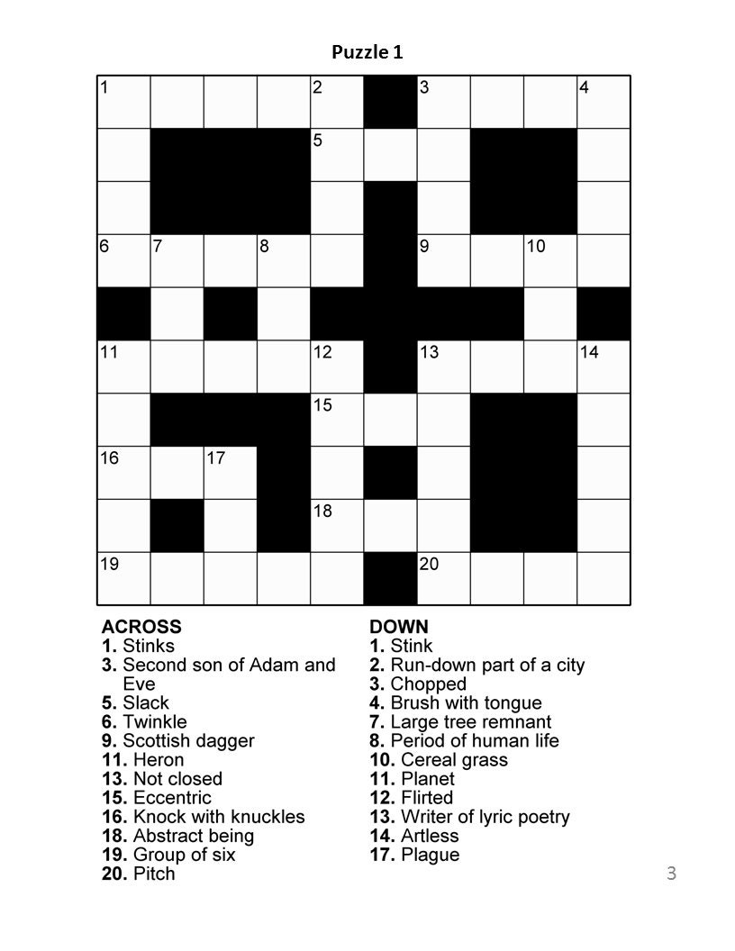 Easy Printable Crossword Puzzles For Seniors