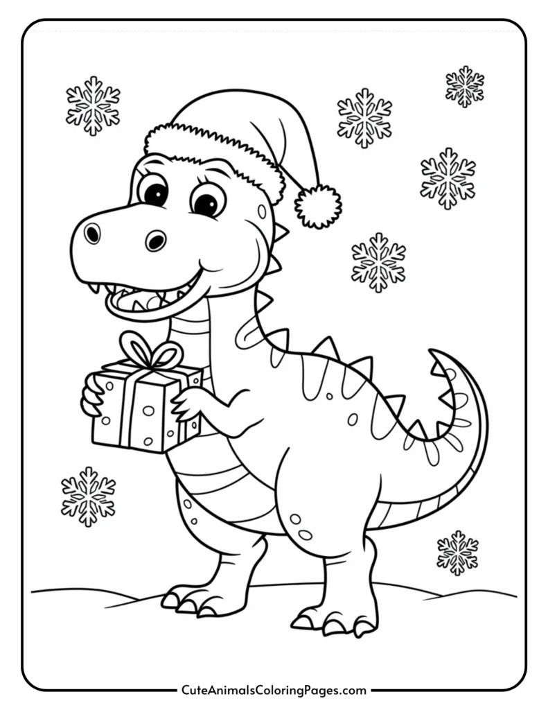 Dinosaur Christmas Coloring Pages 8 Free Printables Cute 