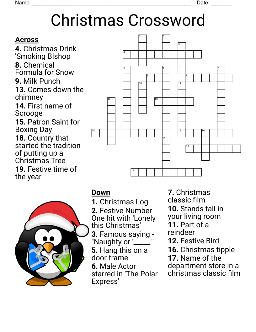 Christmas Movie Crossword Puzzle Printable