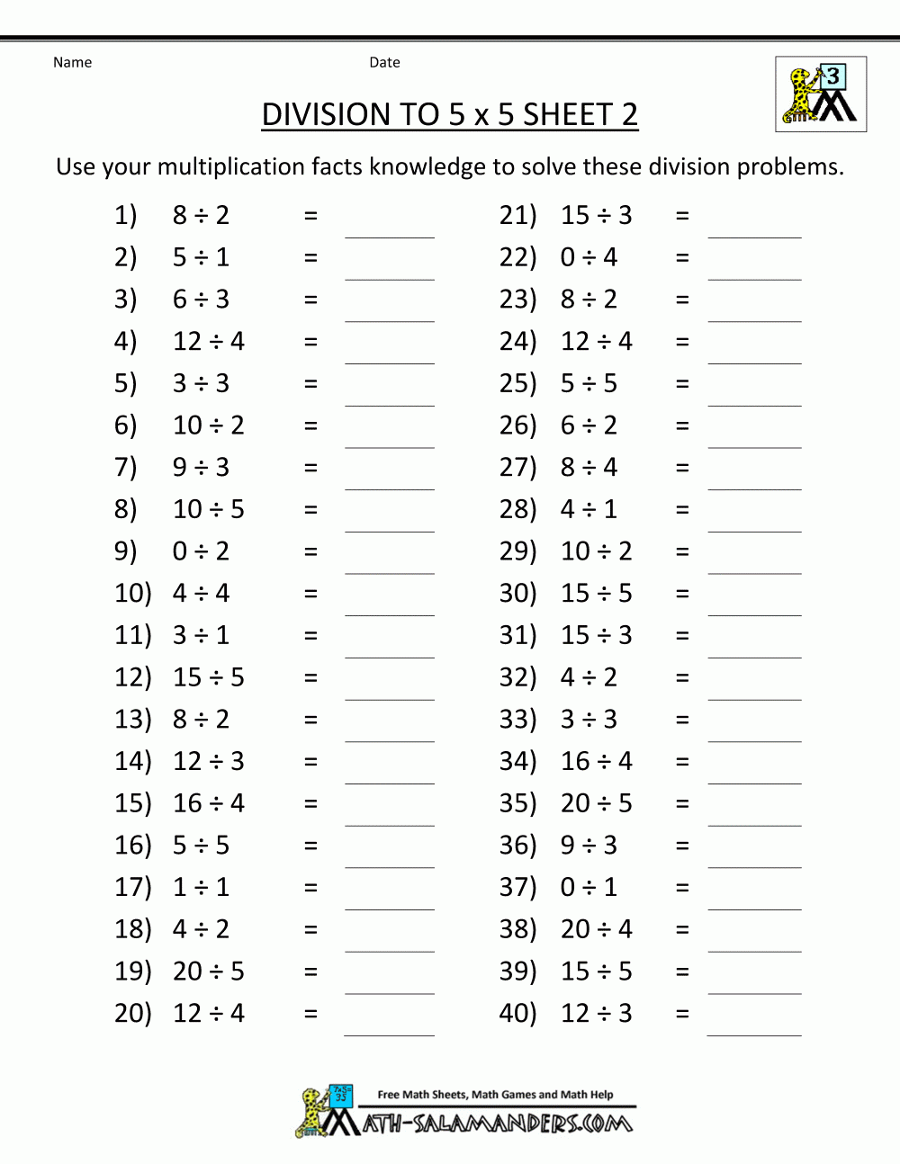 Division For Beginners Worksheet Printable