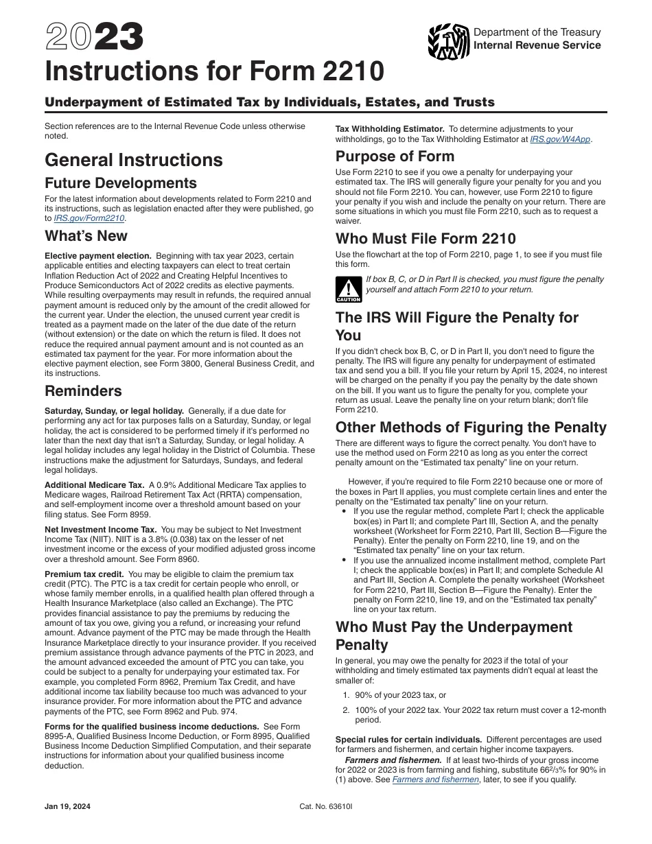 Irs Form 2210 Instructions 2023