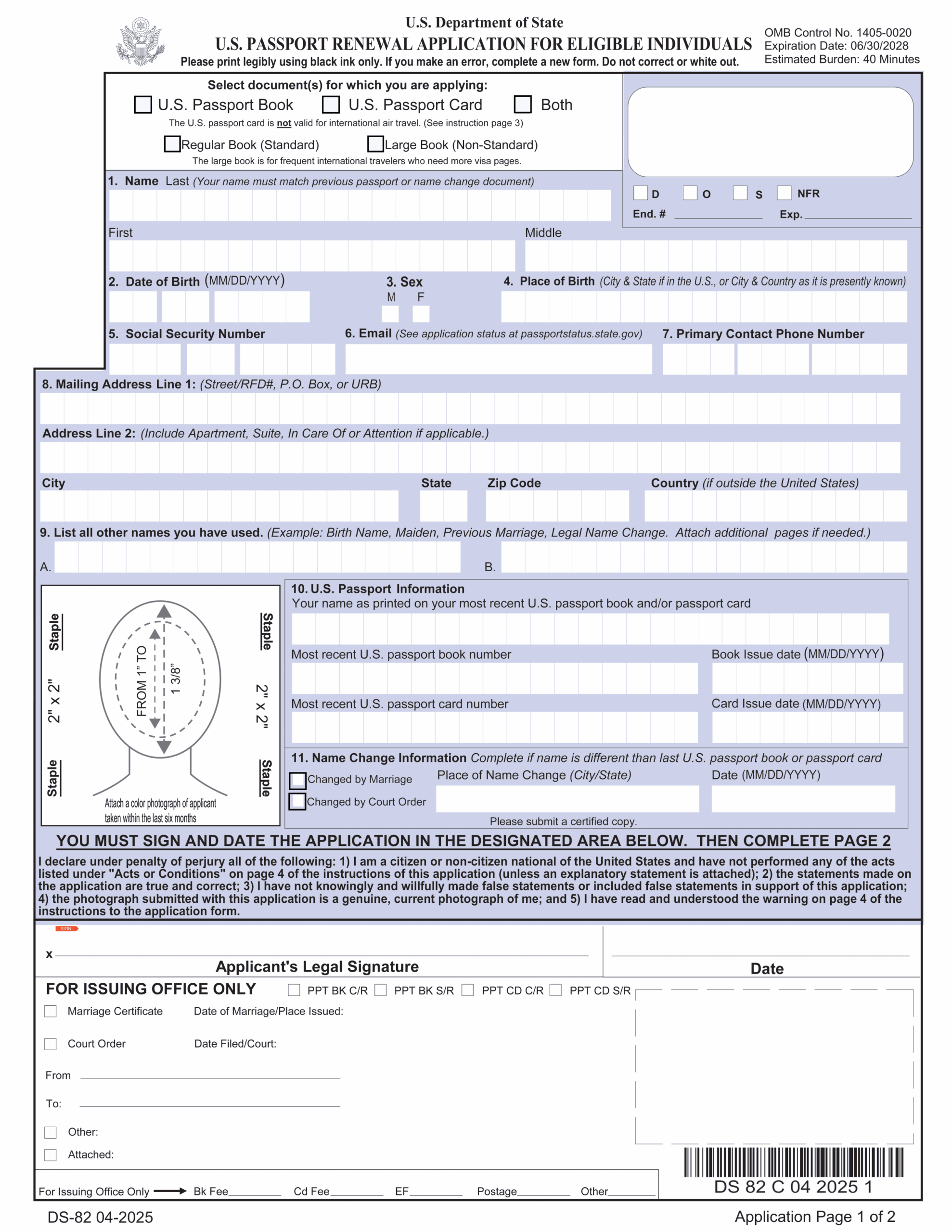 Renew Passport Form Ds 82 Printable