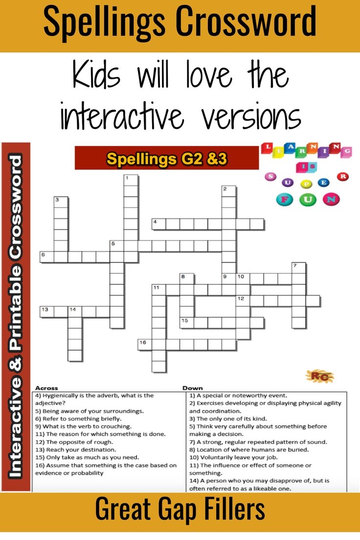 ELA Spelling Interactive amp Printable Crossword Puzzle 2nd 3rd