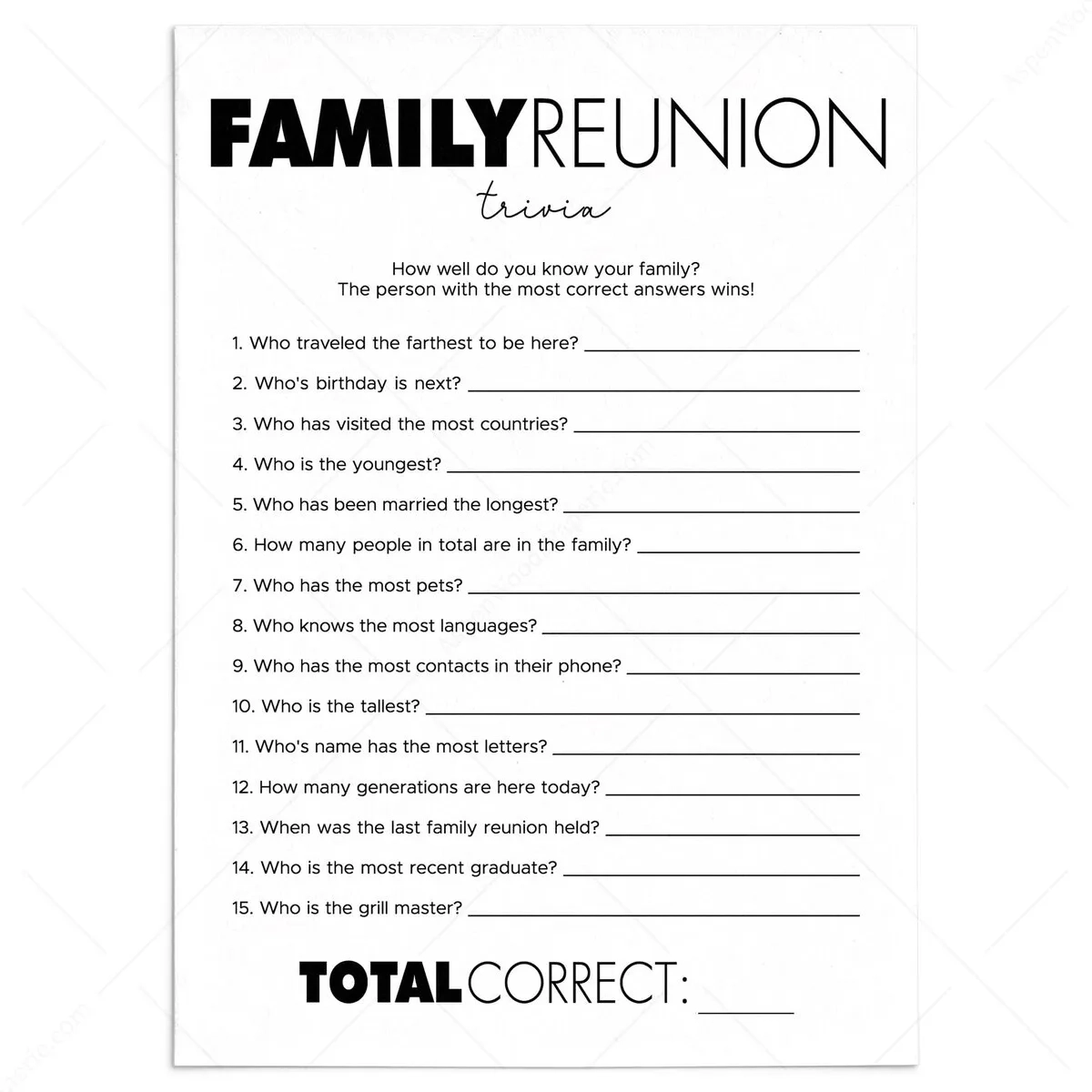 Printable Trivia Sheets
