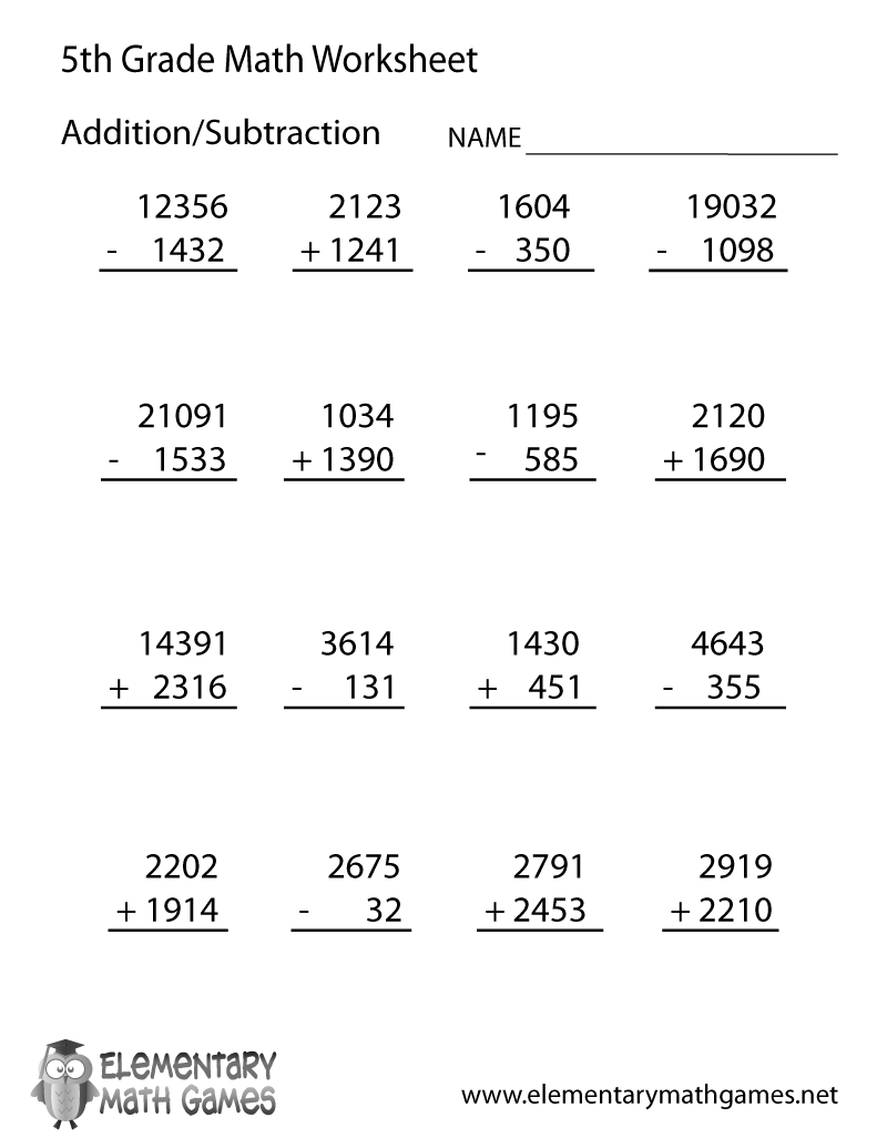 Printable Fifth Grade Math Worksheets