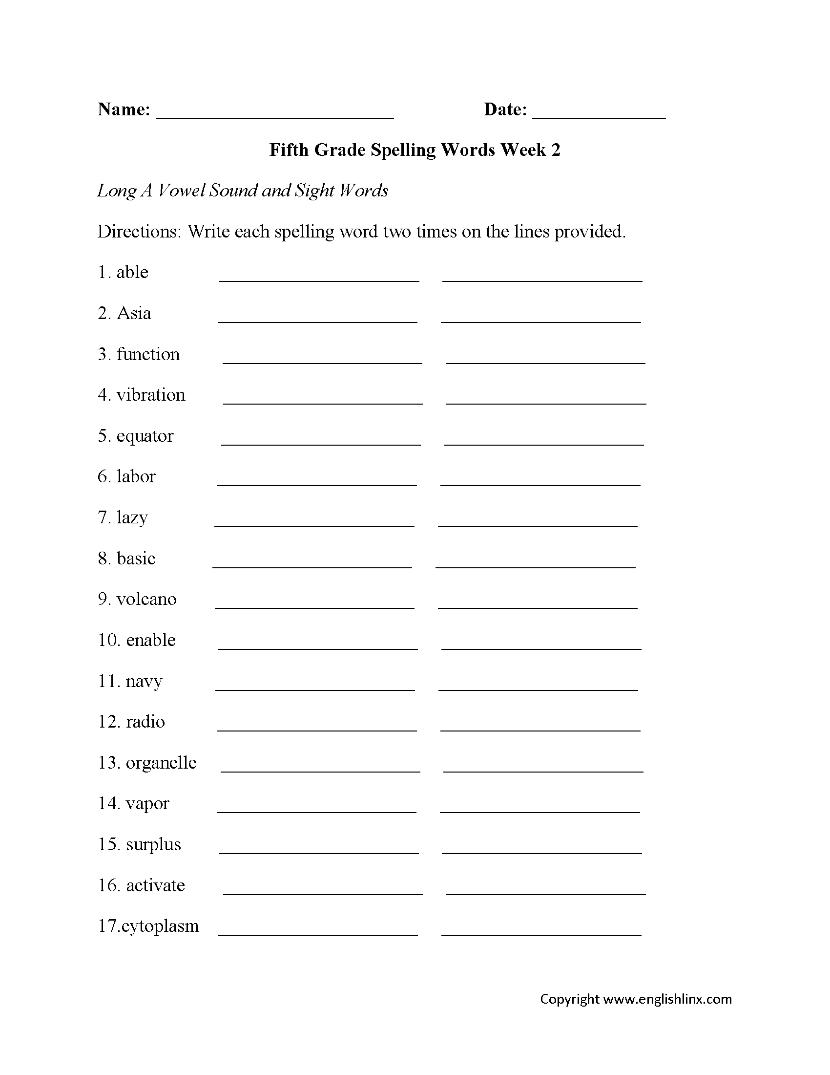Free Printable Fifth Grade Worksheets Writing