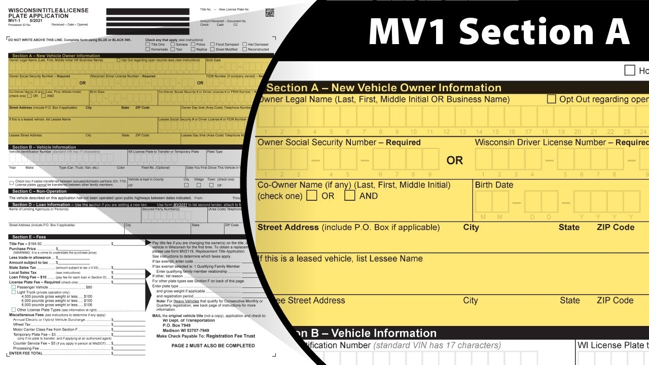 Filling Out Section A Of The MV1 WI Title amp License Plate Application