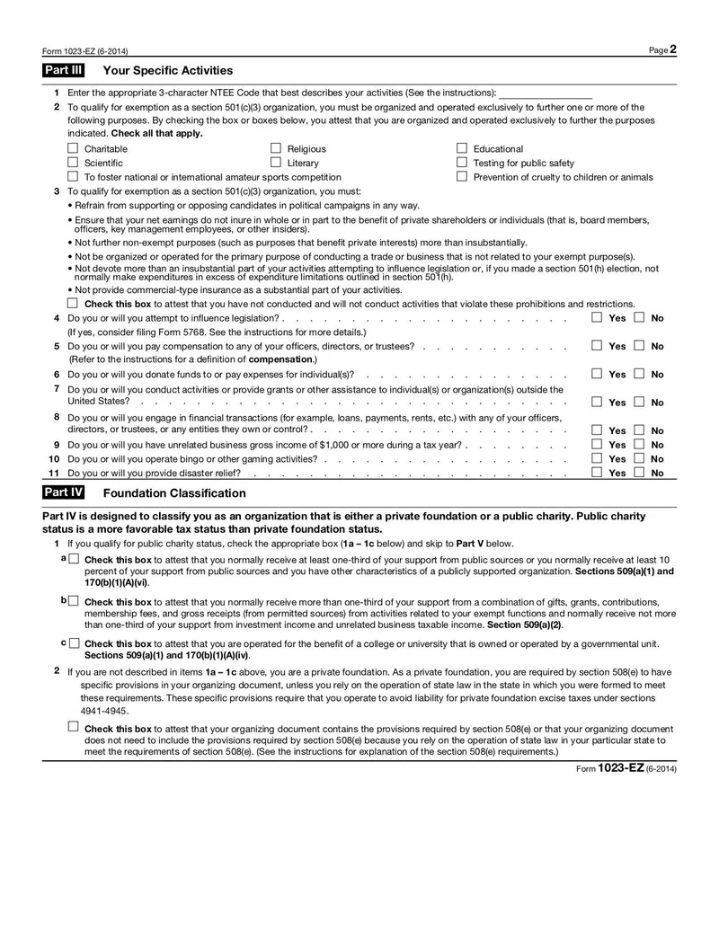 Printable 1023 Ez Form Download Irs