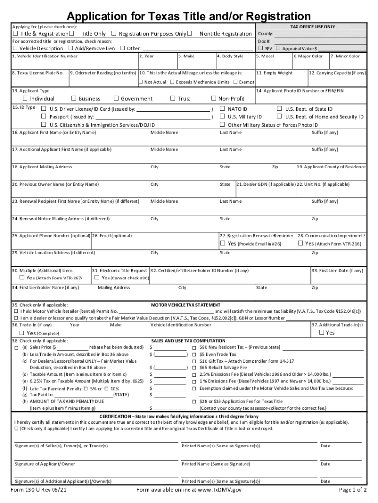 130 U Form 2025