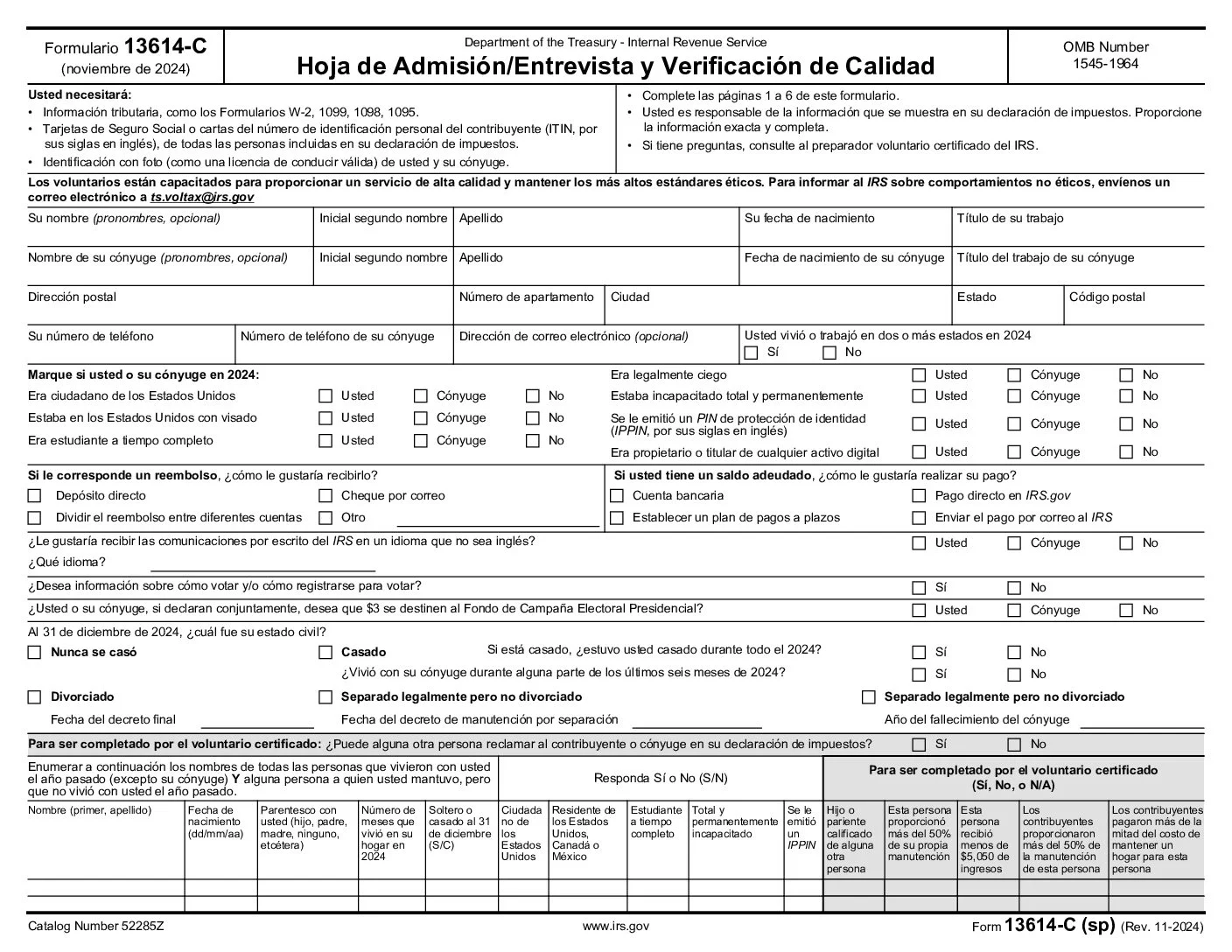 Form 13614 C sp Intake Interview And Quality Review Sheet rev 