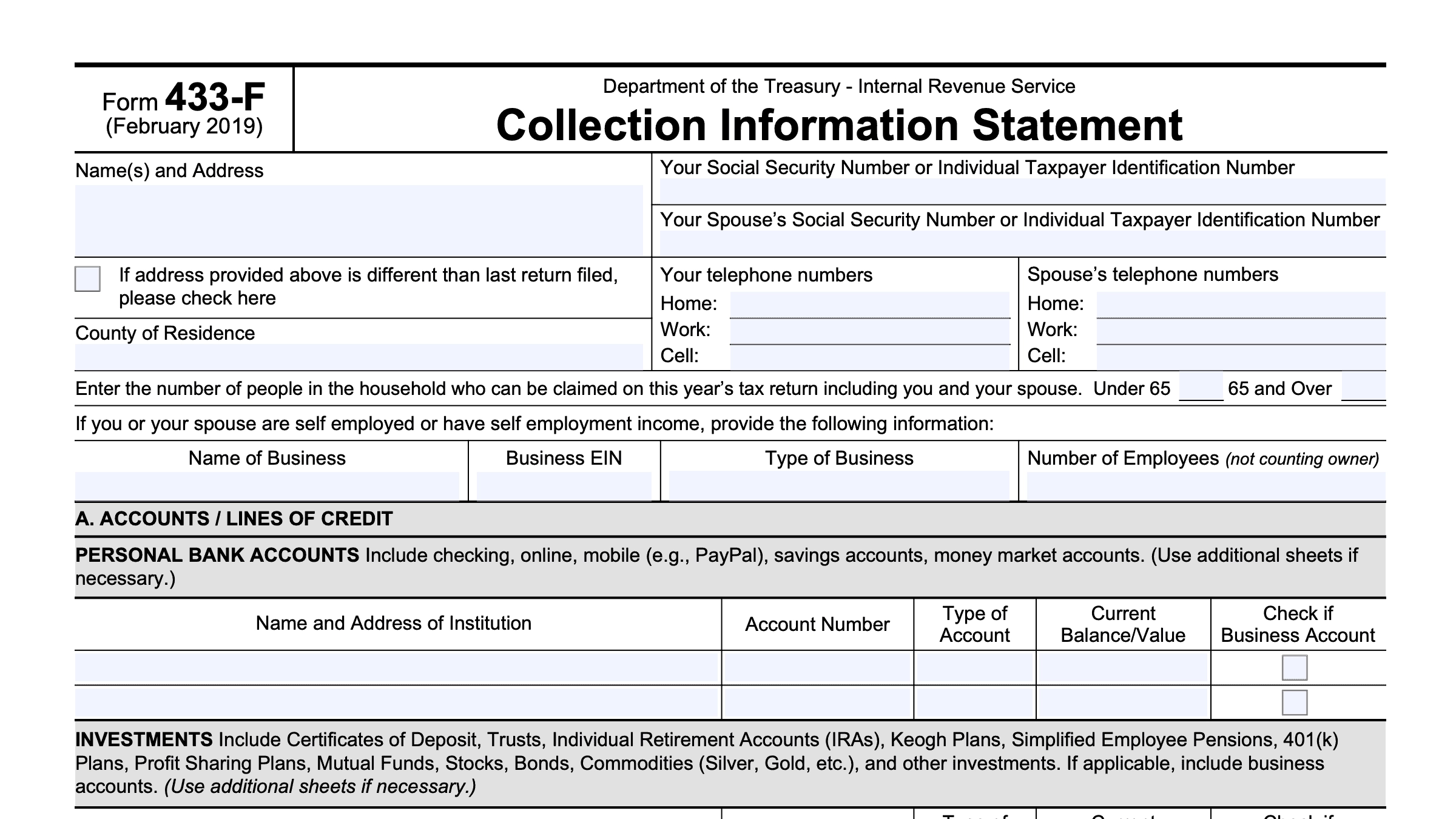 Form 433 F Printable
