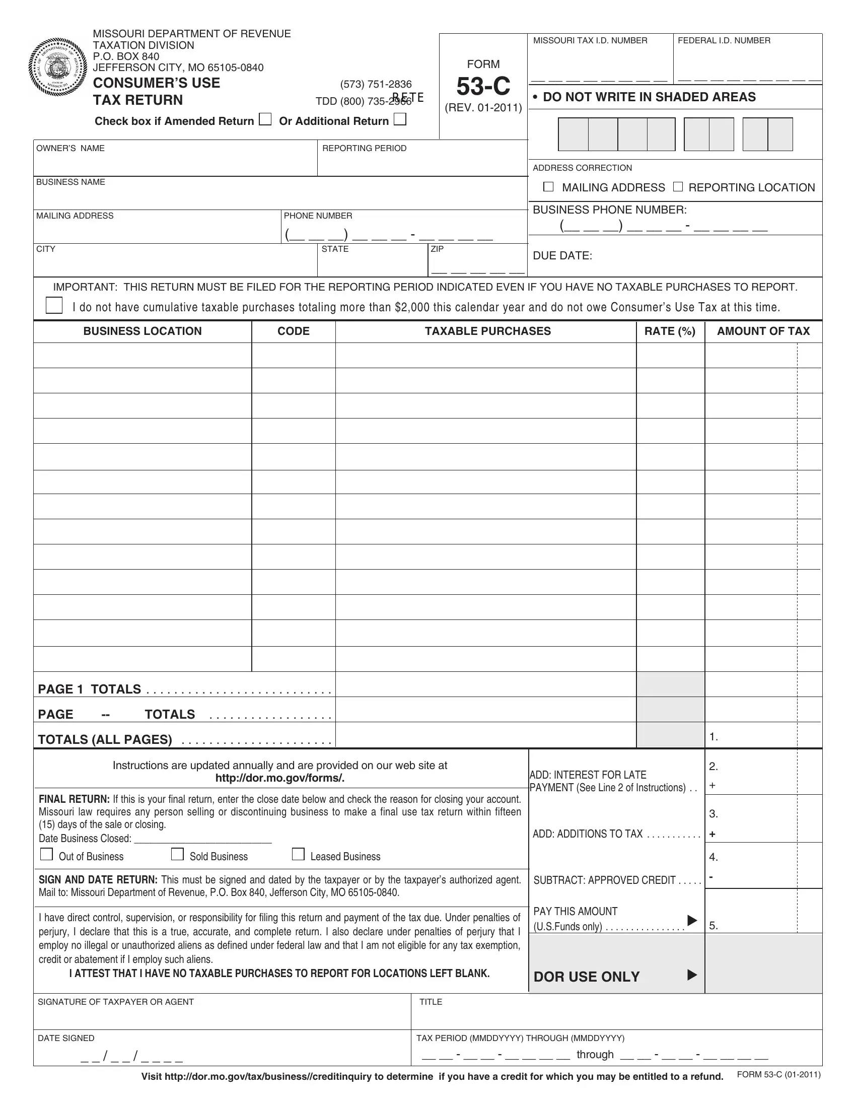 Missouri Form 53 1 Printable