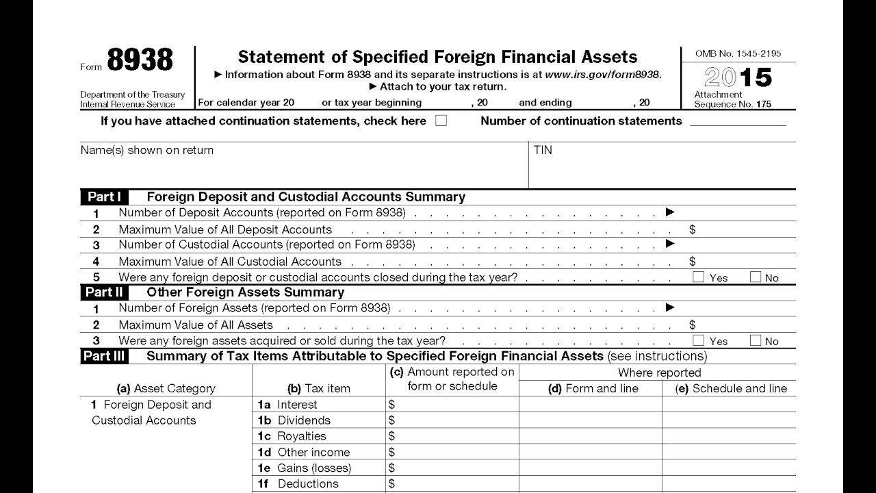 Form 8938 Statement Of Specified Foreign Financial Assets